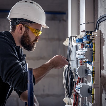 Electrician working on panel
