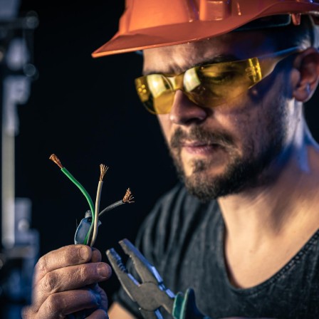 Electrician looking at cables